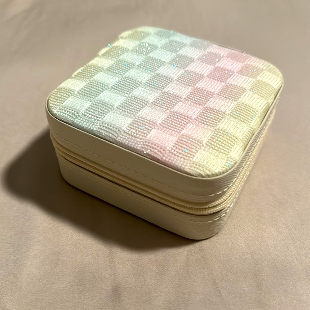Rainbow Pastel Ombré Woven Mini Travel Jewelry Box